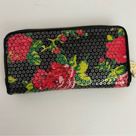 Betsey Johnson womens accordion zip around wallet rose sequins - Picture 5 of 8